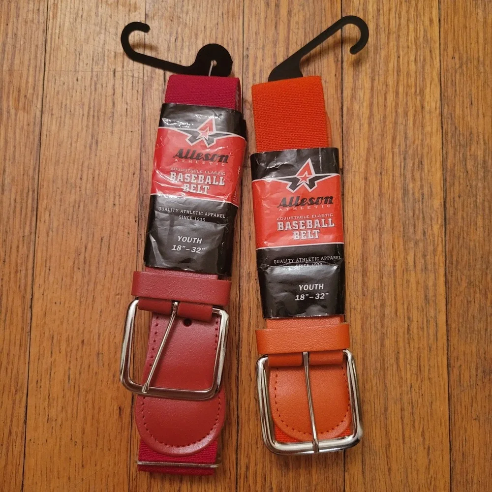 Alleson Athletic Youth Baseball Belt Red Orange Adjustable Elastic 2 Pack Sport